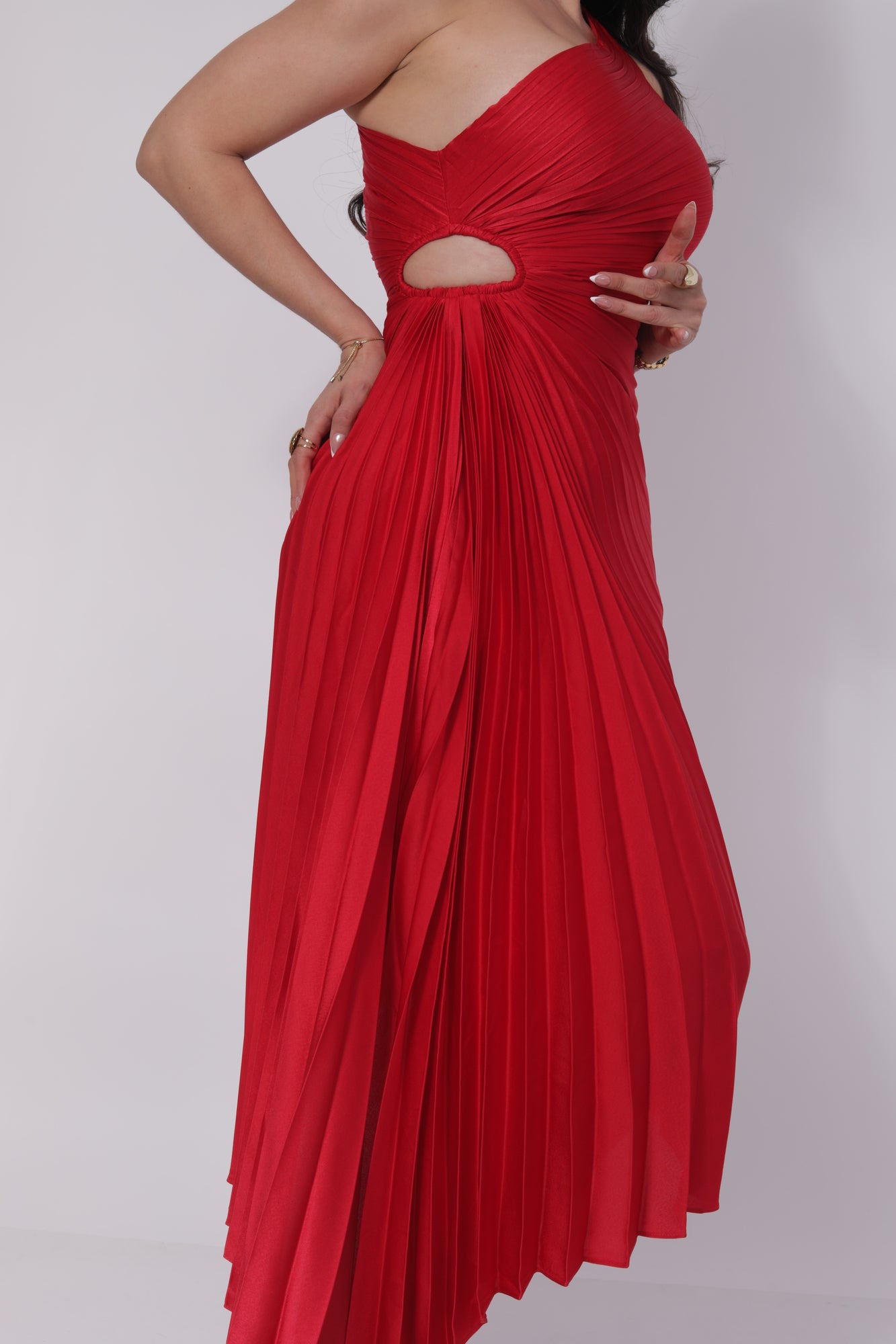 VESTIDO ASIMETRICO SATIN PLISADO