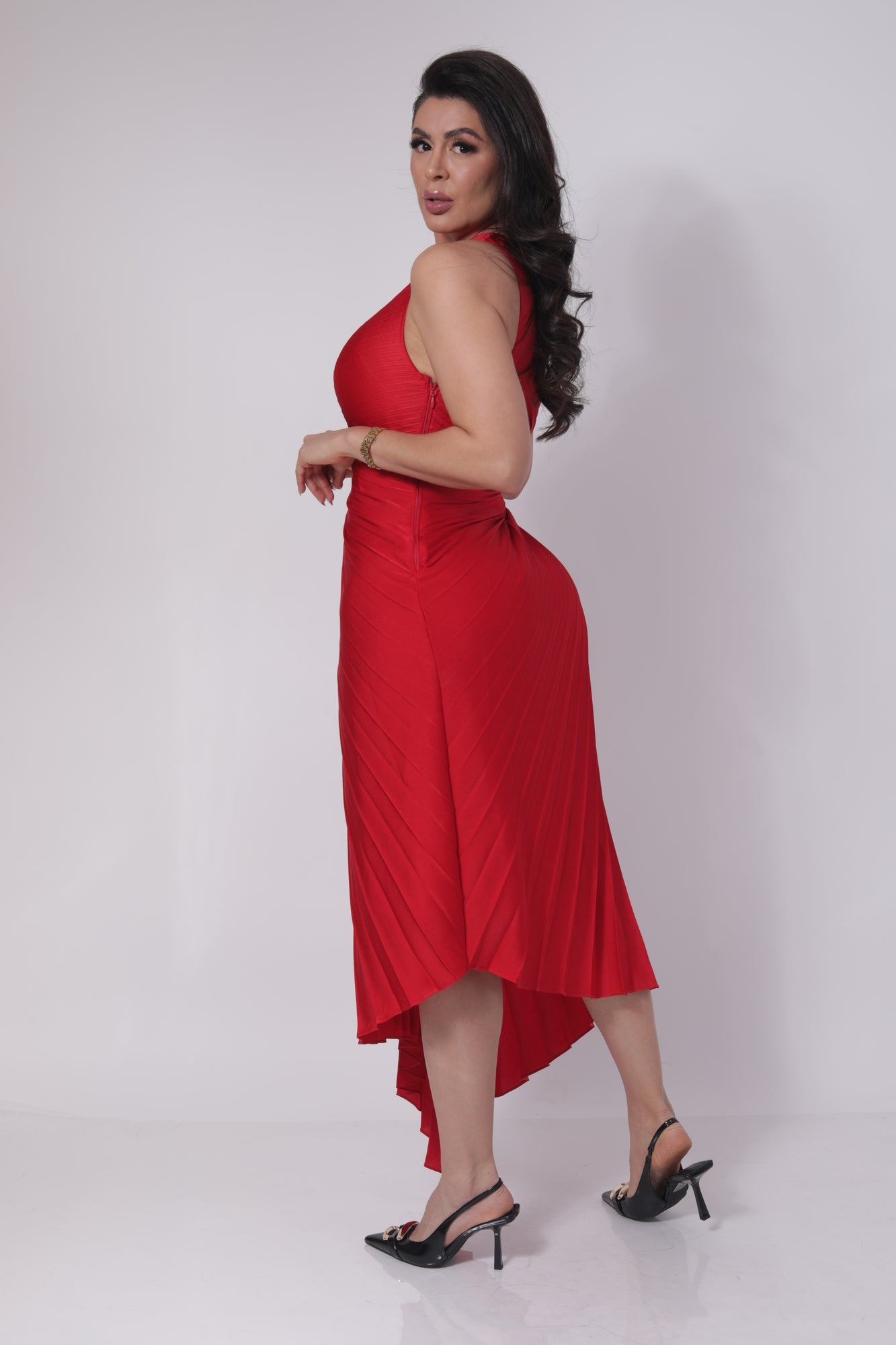 VESTIDO ASIMETRICO SATIN PLISADO