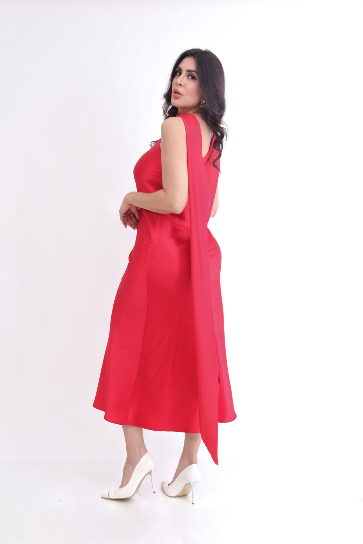 VESTIDO SATIN UN HOMBRO BUFANDA - VESTCAS-RO-4777-580-2608, fotografía 3