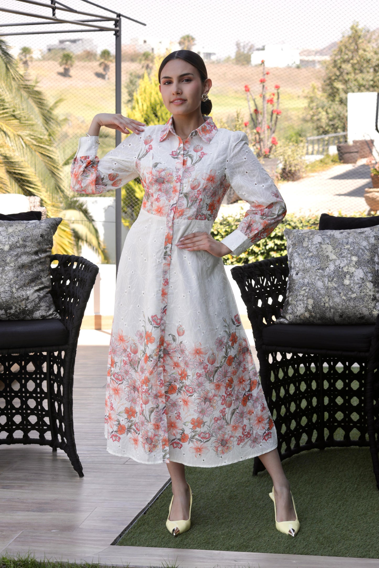 VESTIDO AMPON MANGA LARGA FLOREADO