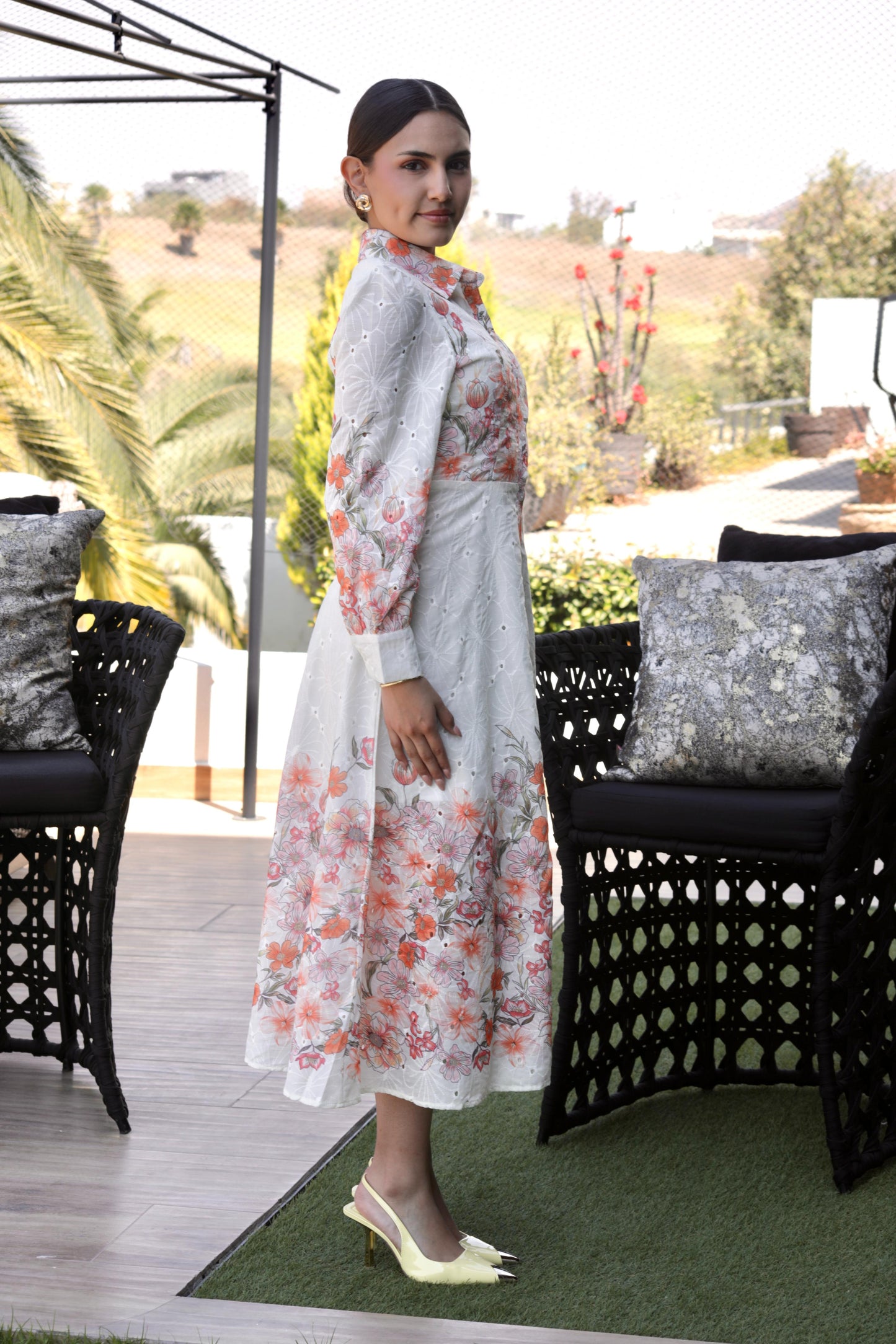 VESTIDO AMPON MANGA LARGA FLOREADO