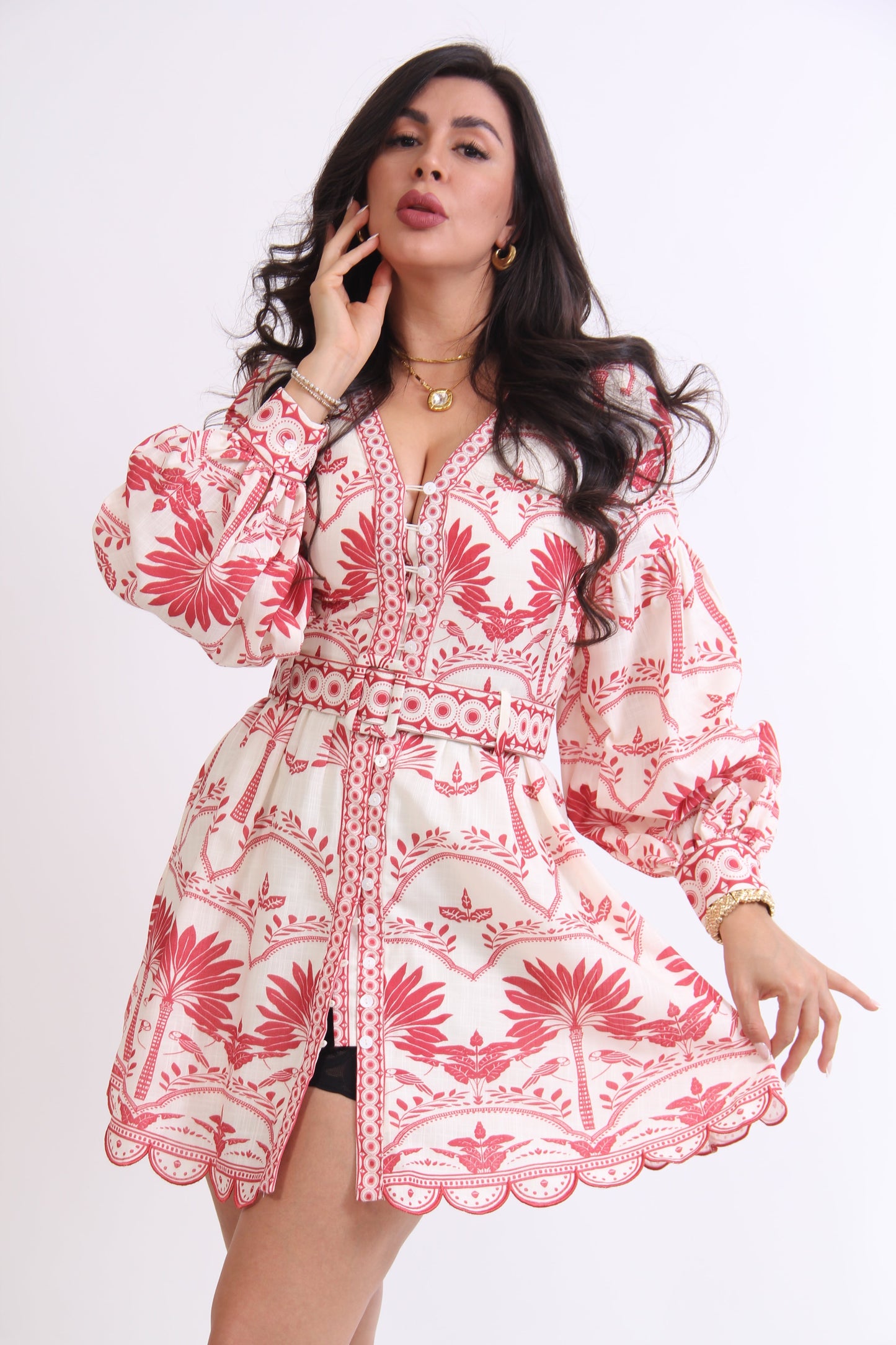 VESTIDO CORTO AMPON MANGA LARGA ESTAMPADO
