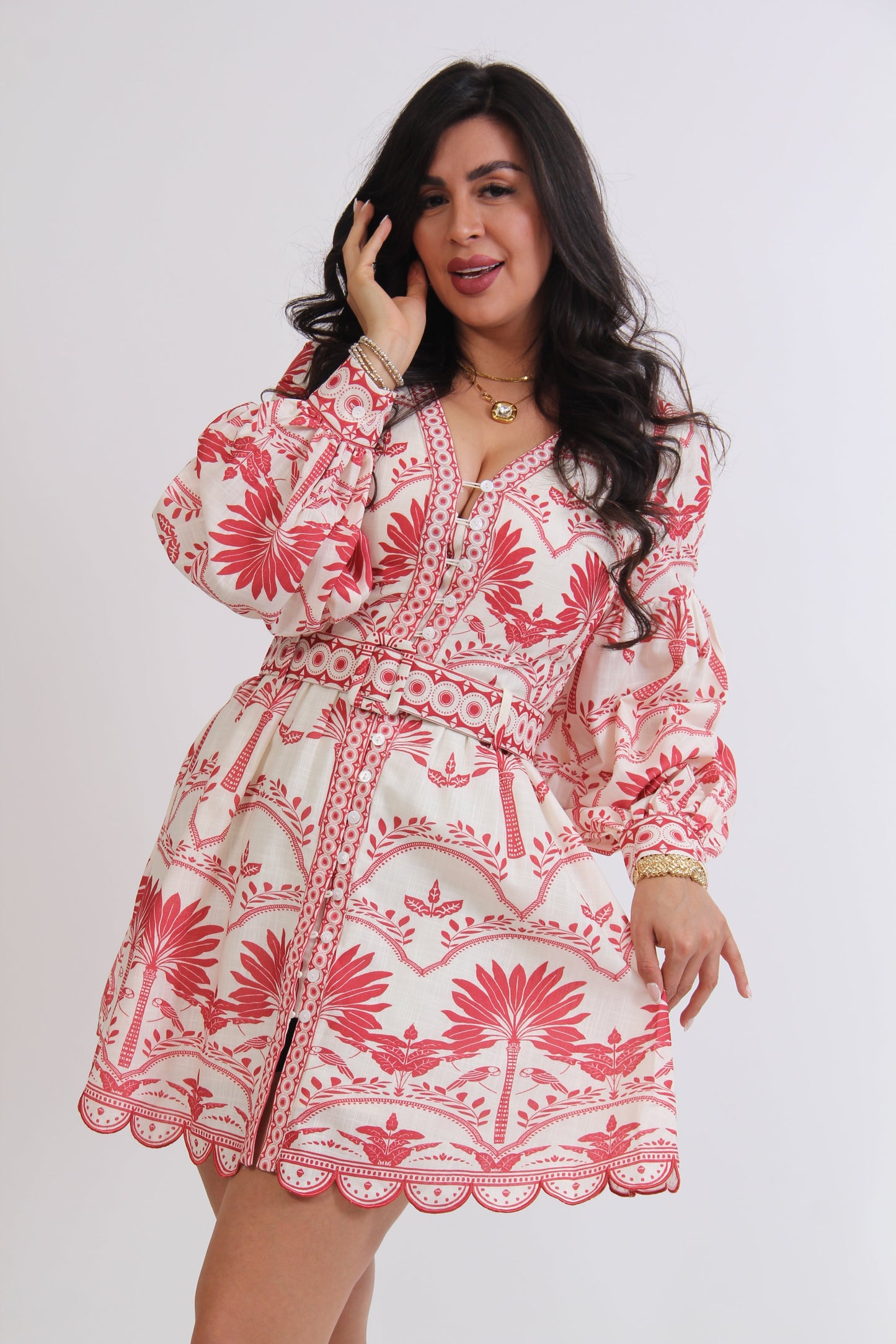 VESTIDO CORTO AMPON MANGA LARGA ESTAMPADO