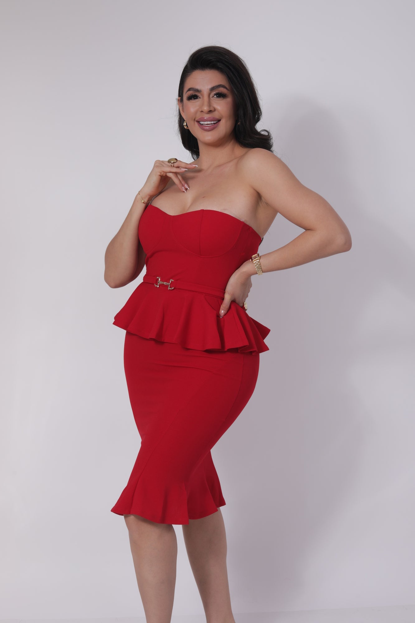 VESTIDO STRAPPLE PEPLUM HEBILLA