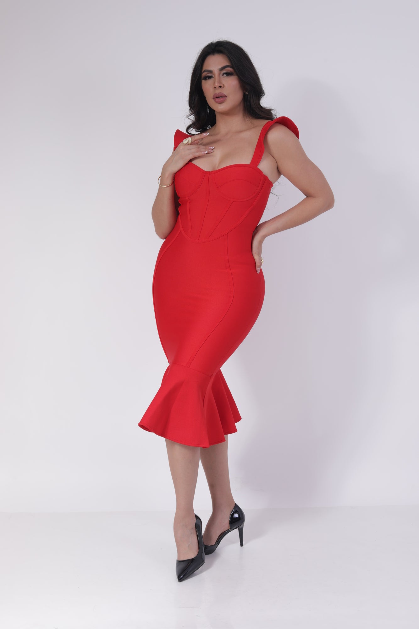 VESTIDO BANDAGE 3//4 OLAN TIRANTES DE OLAN