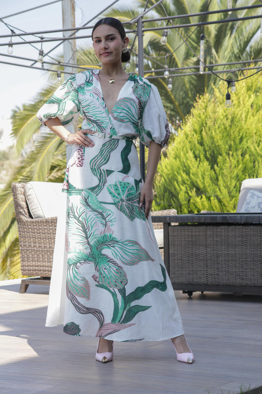 MAXIVESTIDO CON MANGA Y CINTURON