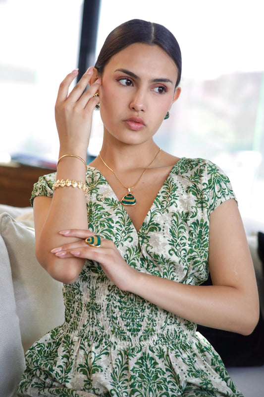 MAXI VESTIDO HOLGADO RESORTE EN CINTURA CUELLO V