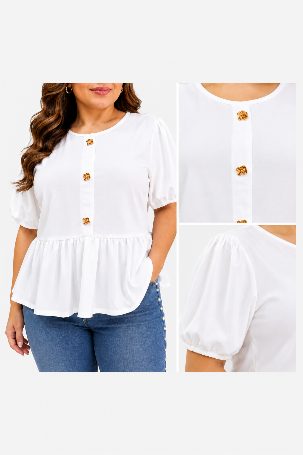 BLUSA MANGA CORTA ALZADA Y BOTONES DORADOS